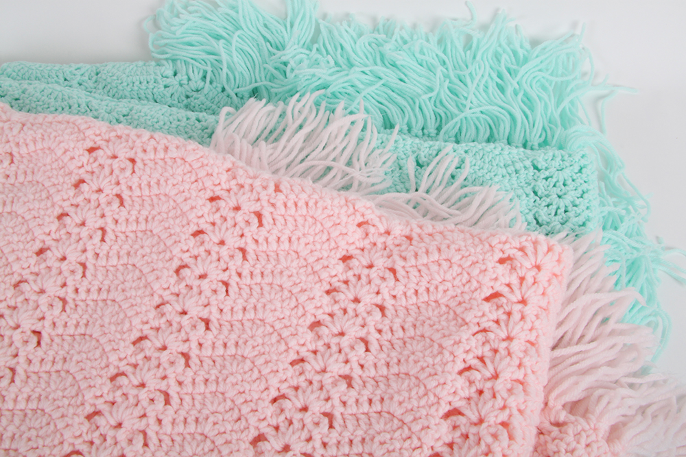 Pair of Solid Color Hand Crocheted Throws