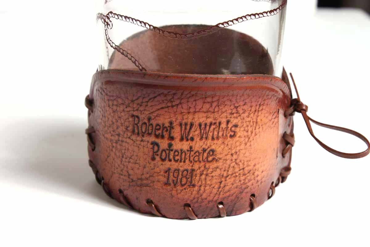 Set of Vintage Commemorative Murat Glass Tumblers with Leather