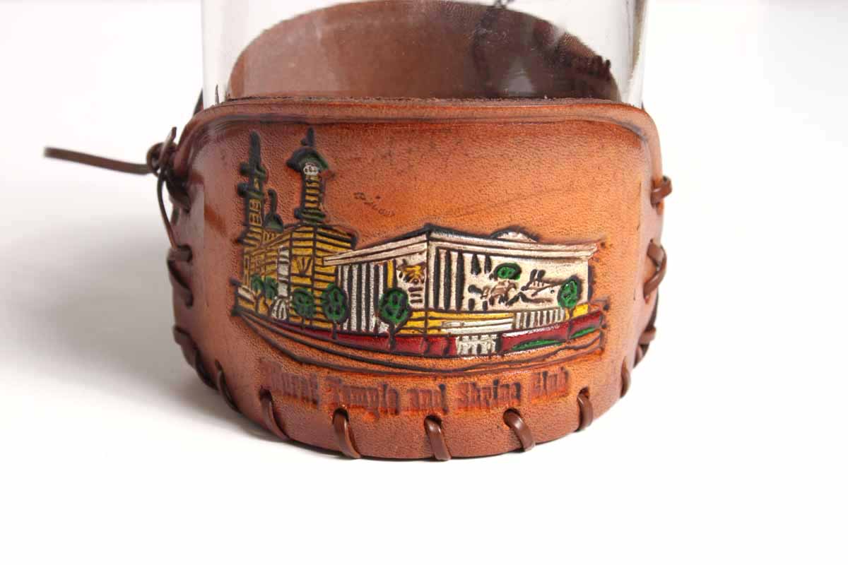 Set of Vintage Commemorative Murat Glass Tumblers with Leather