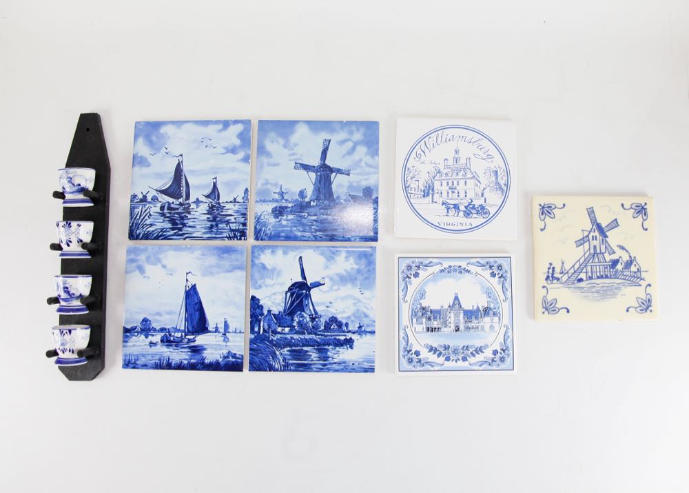 Collection of Vintage Blue and White Tiles