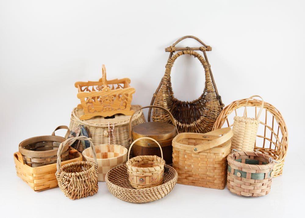 Collection of Decorative Wood Baskets