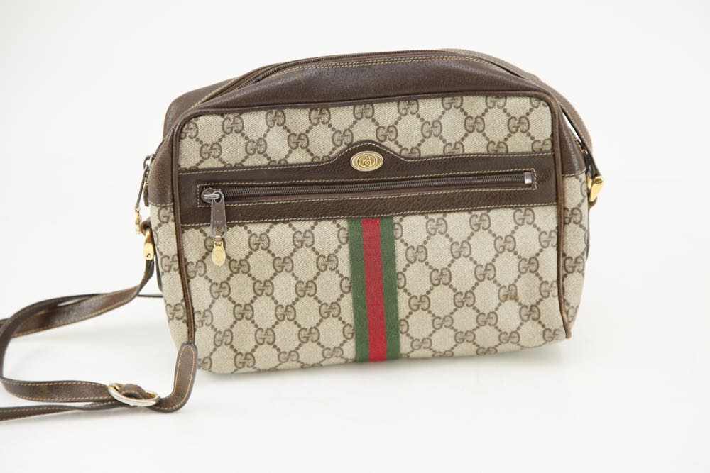 Vintage Gucci Brown Canvas Shoulder Bag and Wallet