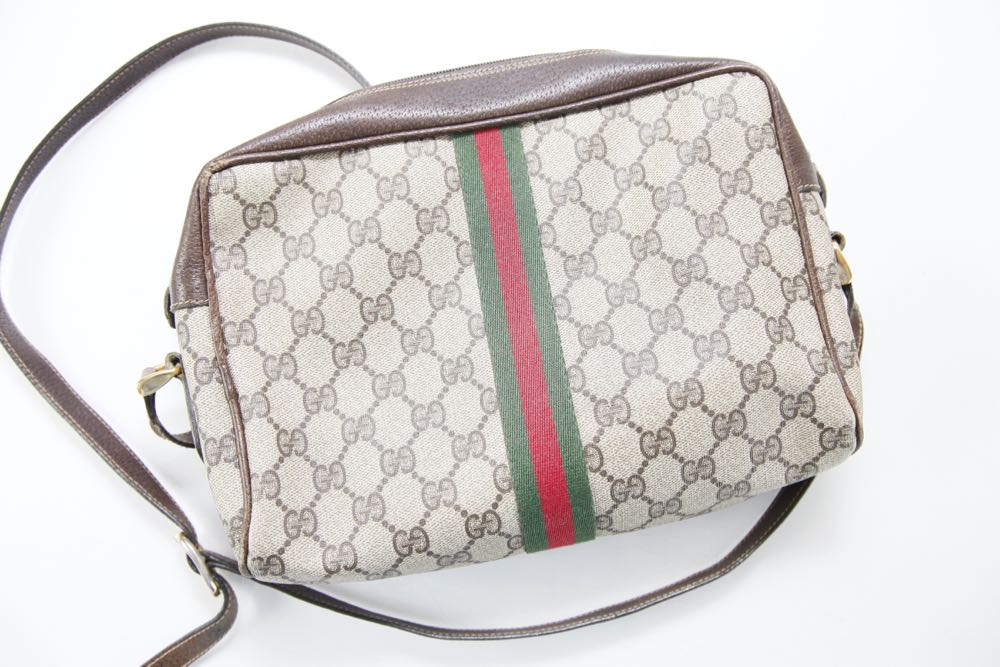 Vintage Gucci Brown Canvas Shoulder Bag and Wallet