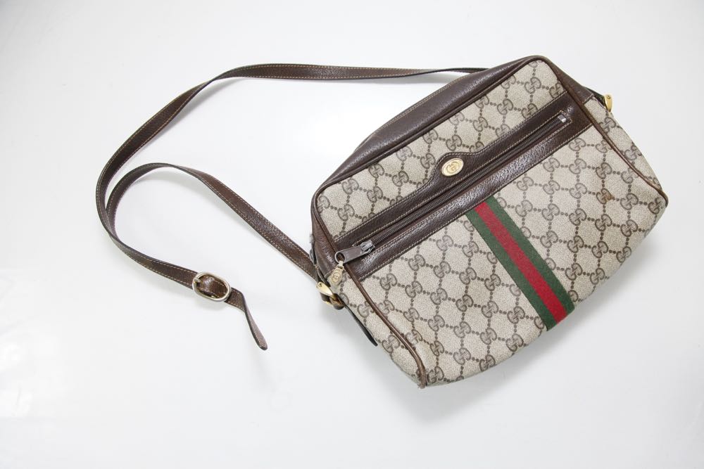 Vintage Gucci Brown Canvas Shoulder Bag and Wallet