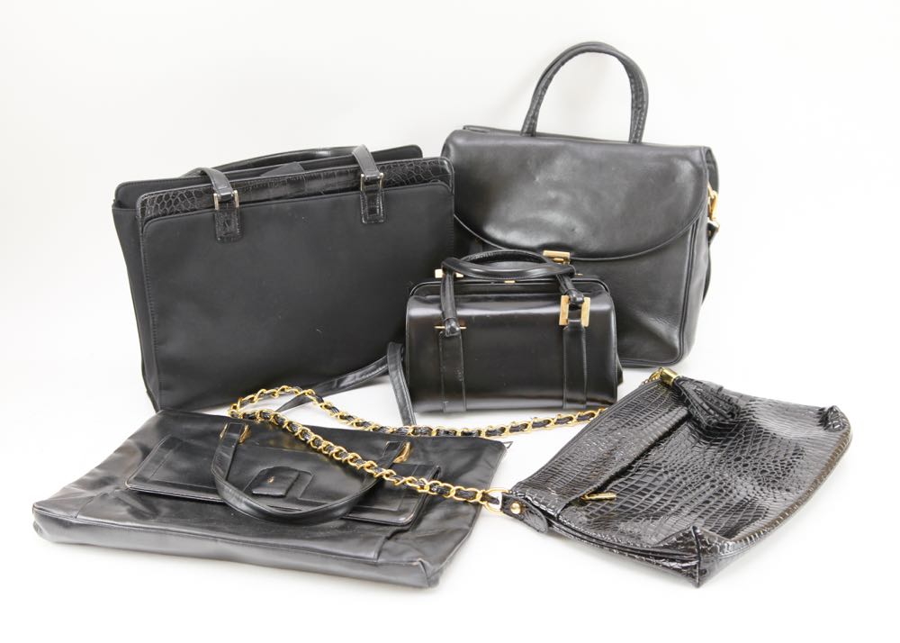 Collection of Vintage Black Leather Purses and Handbags