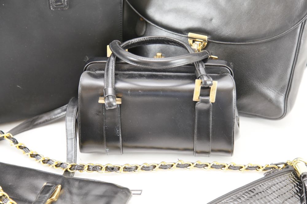 Collection of Vintage Black Leather Purses and Handbags