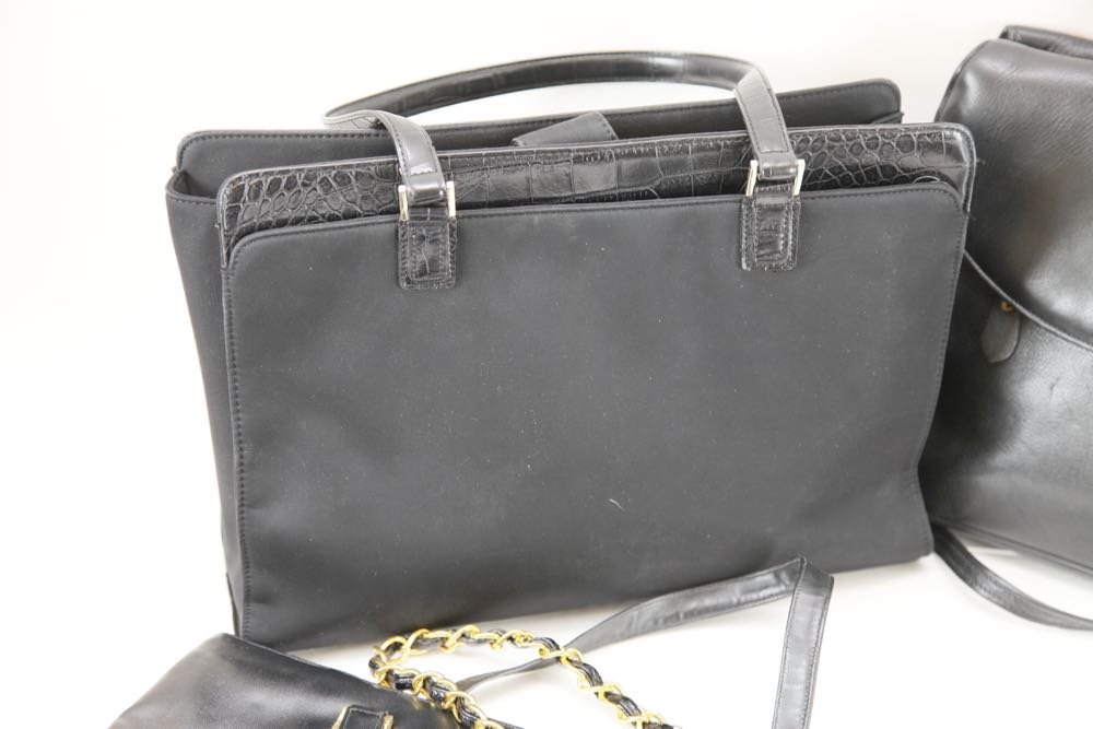 Collection of Vintage Black Leather Purses and Handbags