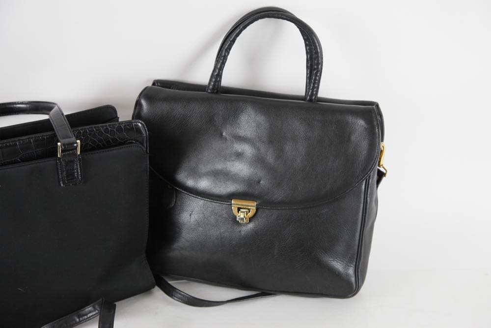 Collection of Vintage Black Leather Purses and Handbags