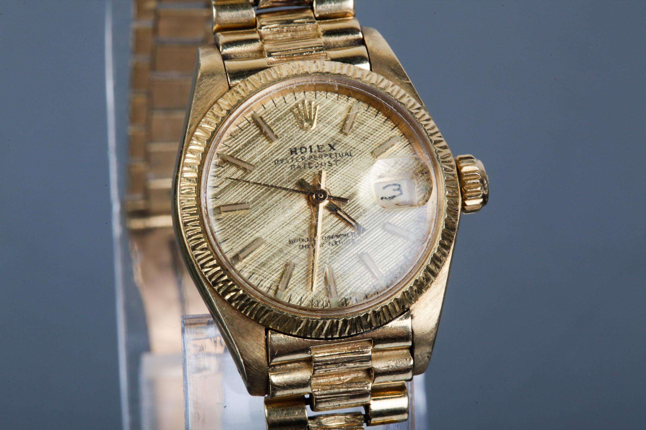 Ladies 18k Yellow Gold Oyster Perpetual Date Rolex Watch