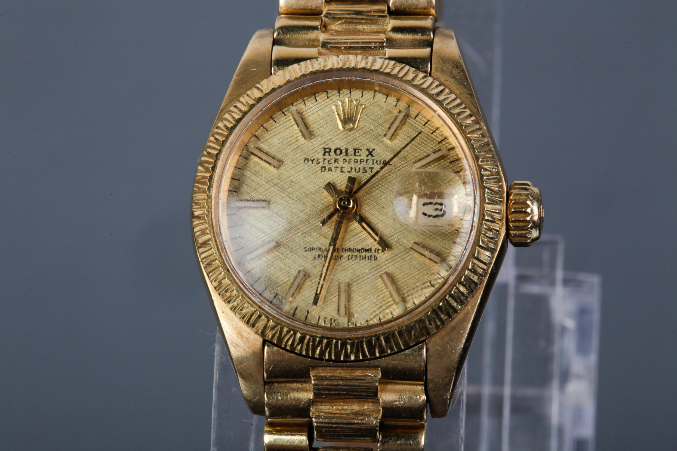 Ladies 18k Yellow Gold Oyster Perpetual Date Rolex Watch