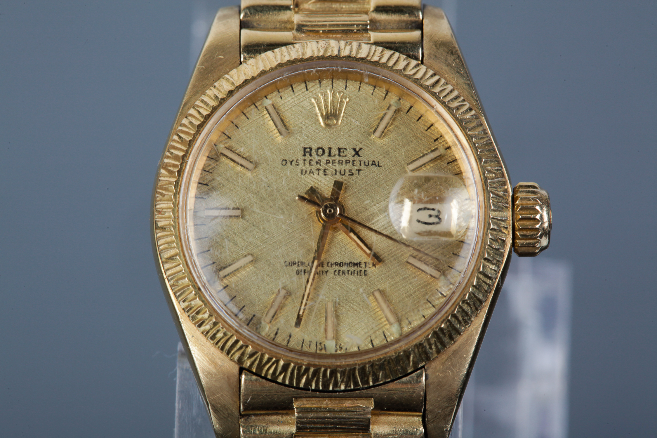 Ladies 18k Yellow Gold Oyster Perpetual Date Rolex Watch