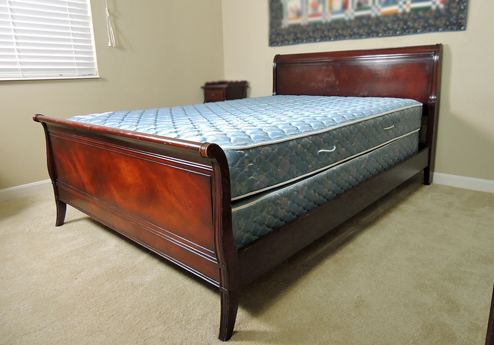 Drexel Mahogany Double Sleigh Bed with Mattress and Boxspring