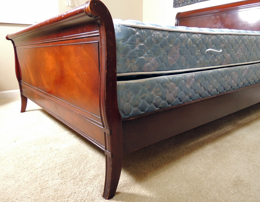 Drexel Mahogany Double Sleigh Bed with Mattress and Boxspring