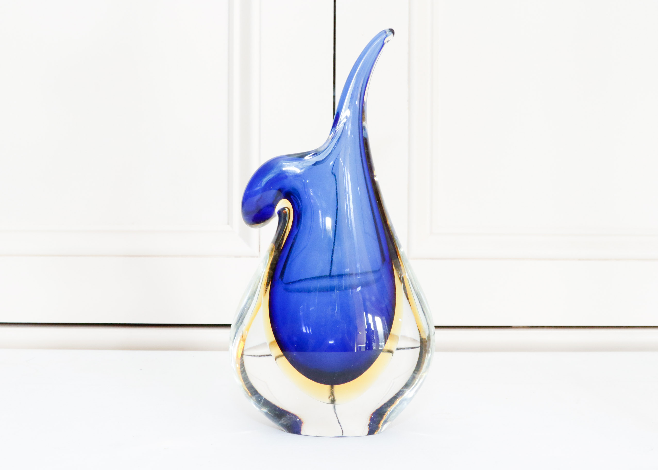 Murano Cobalt and Topaz Mandolin Art Glass Vase