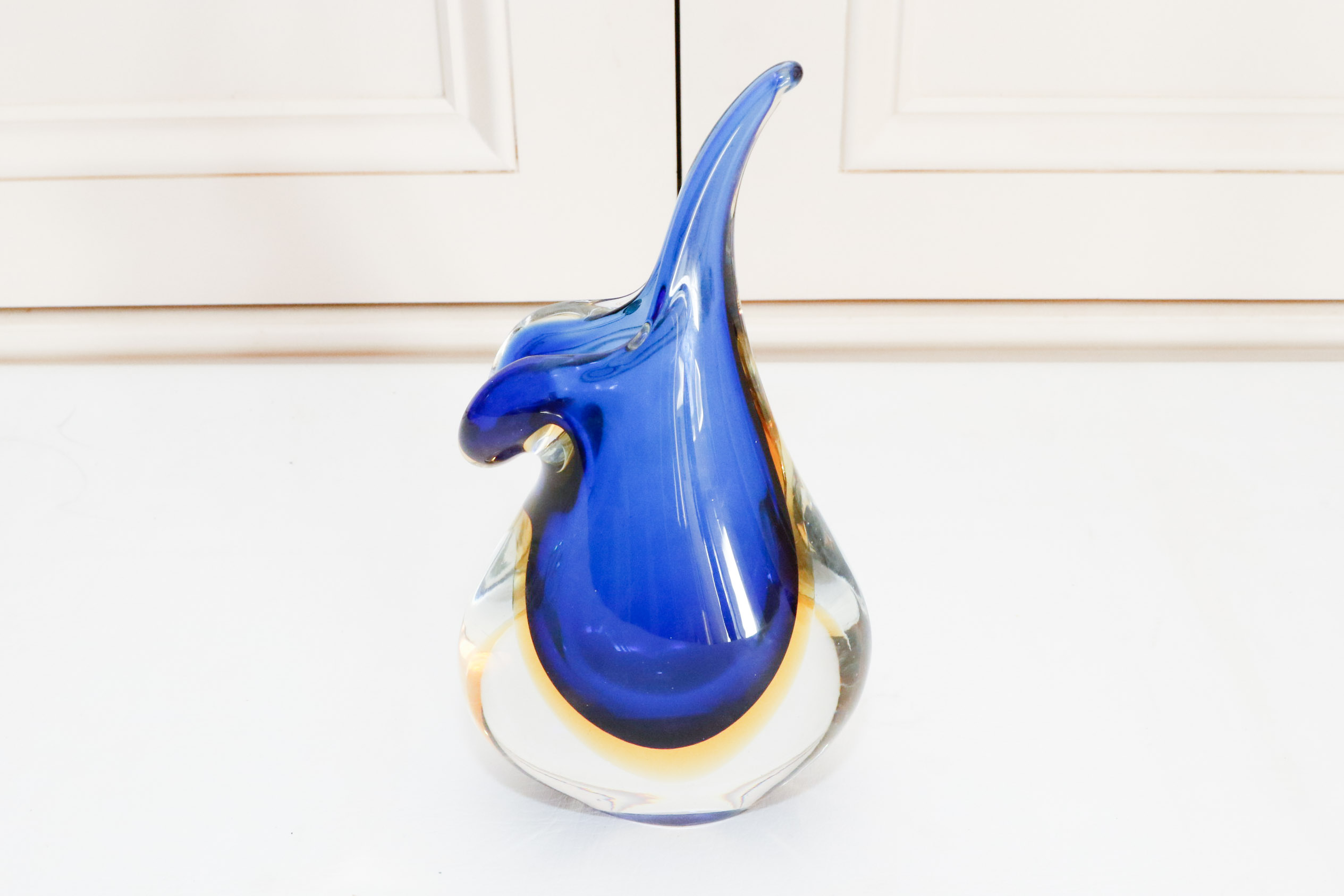 Murano Cobalt and Topaz Mandolin Art Glass Vase