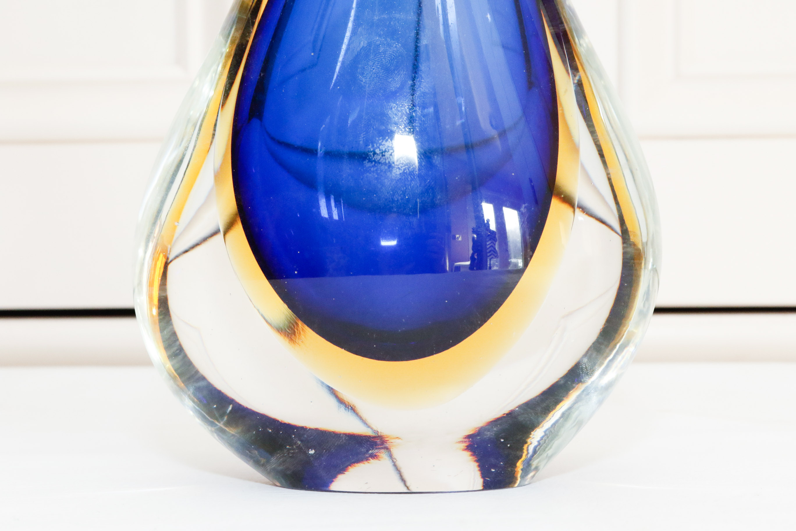 Murano Cobalt and Topaz Mandolin Art Glass Vase