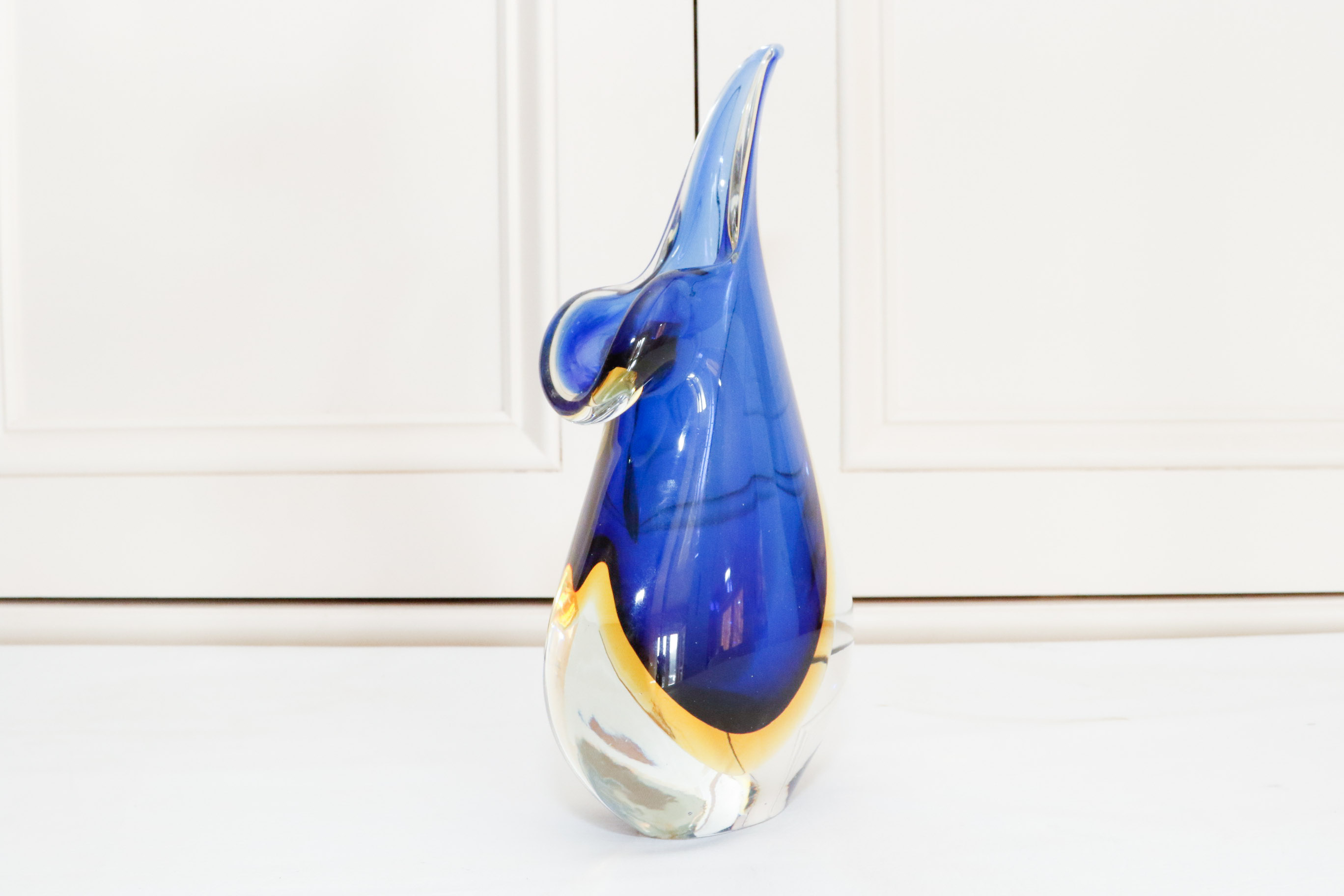 Murano Cobalt and Topaz Mandolin Art Glass Vase