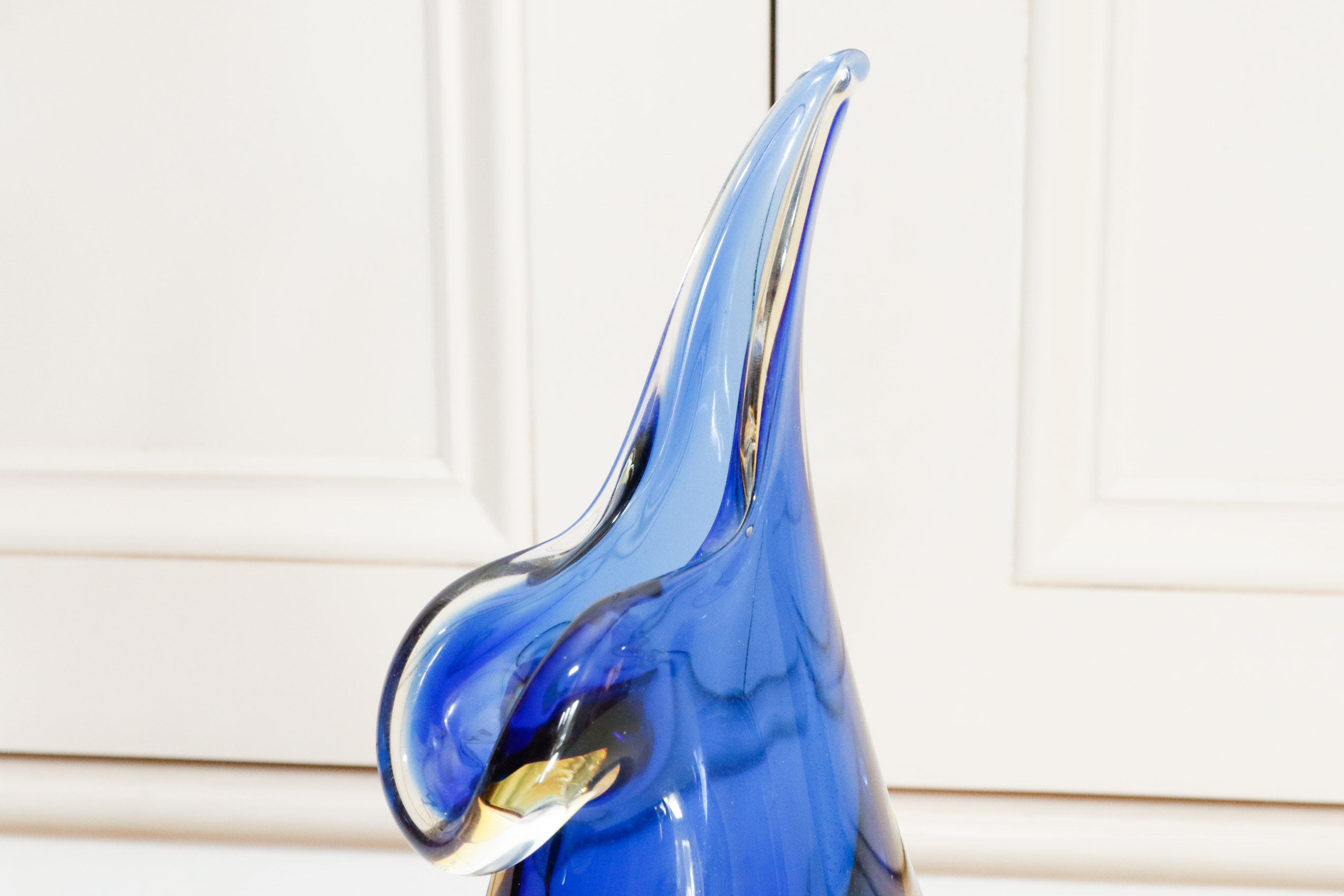 Murano Cobalt and Topaz Mandolin Art Glass Vase