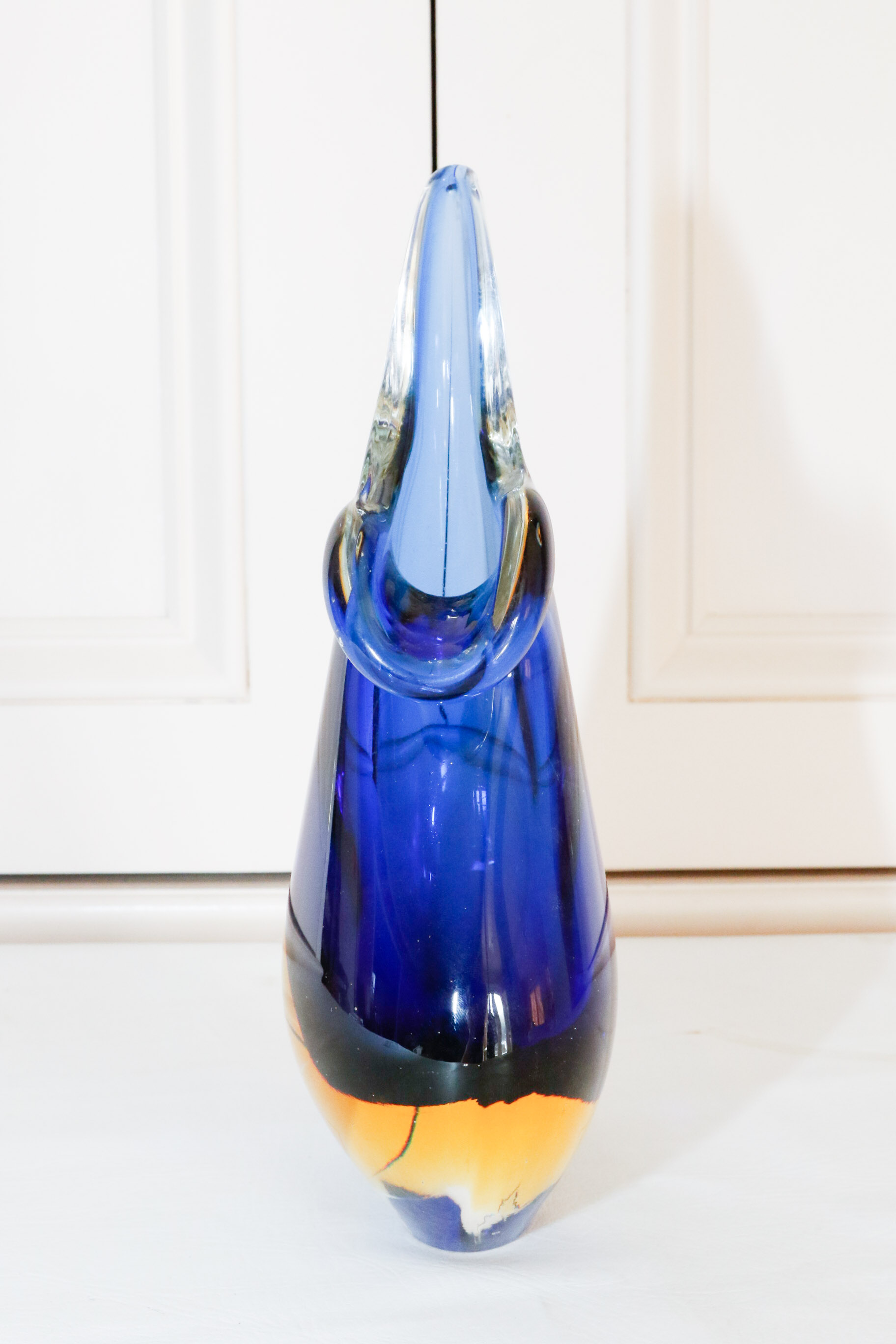 Murano Cobalt and Topaz Mandolin Art Glass Vase