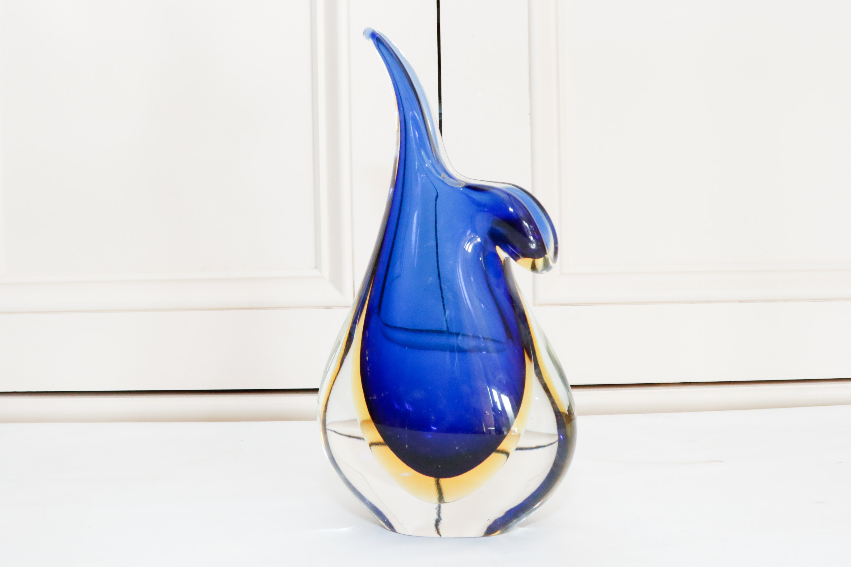 Murano Cobalt and Topaz Mandolin Art Glass Vase