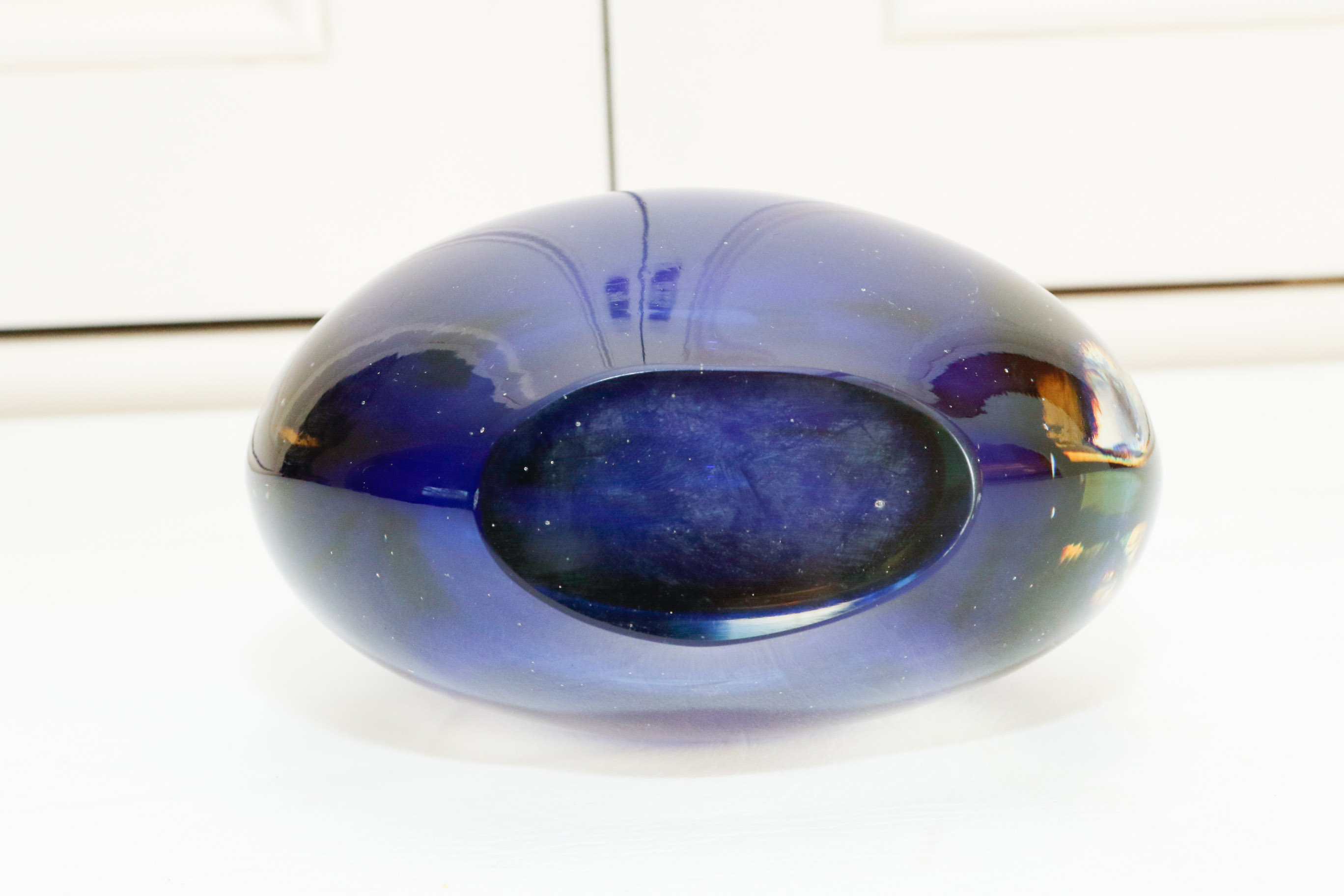 Murano Cobalt and Topaz Mandolin Art Glass Vase