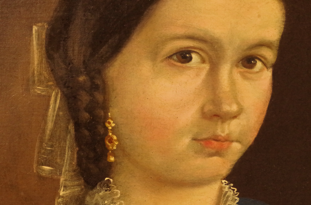 19c Primitive Folk Art Oil Painting Portrait Group of Children