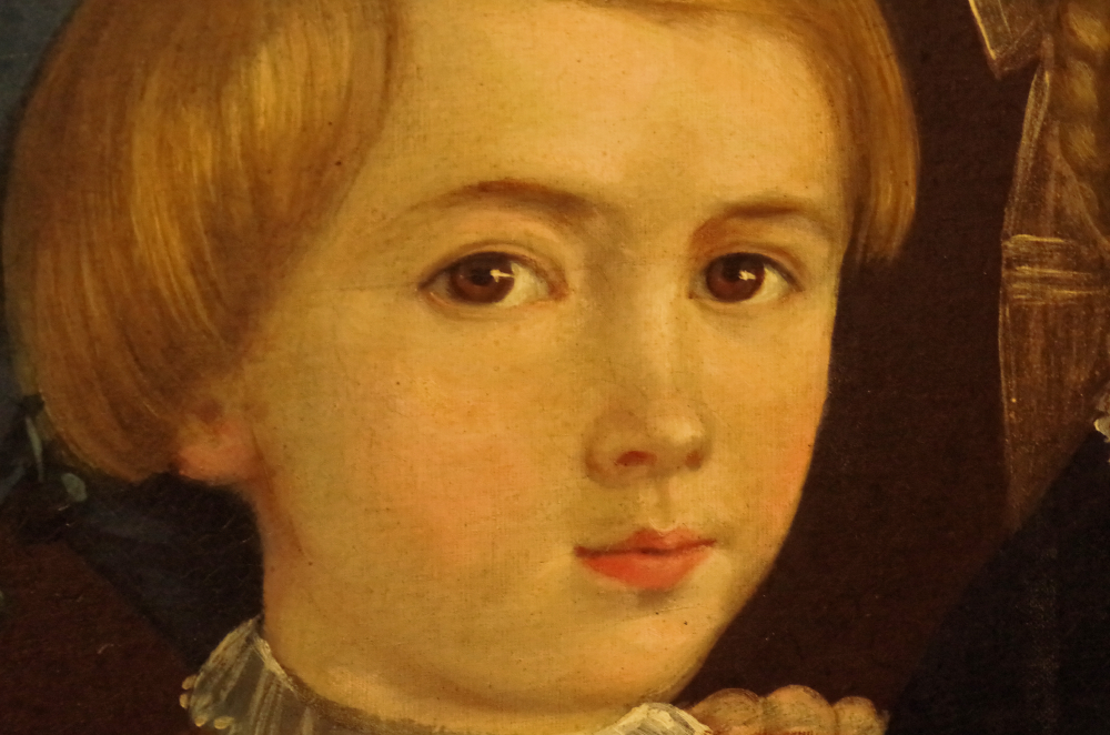 19c Primitive Folk Art Oil Painting Portrait Group of Children