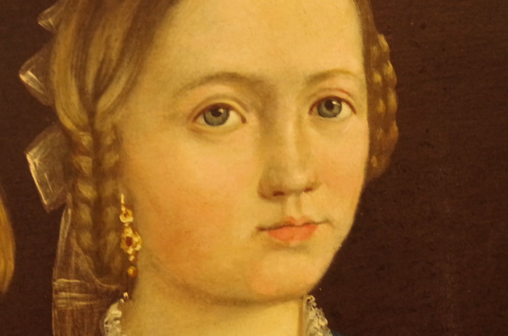 19c Primitive Folk Art Oil Painting Portrait Group of Children