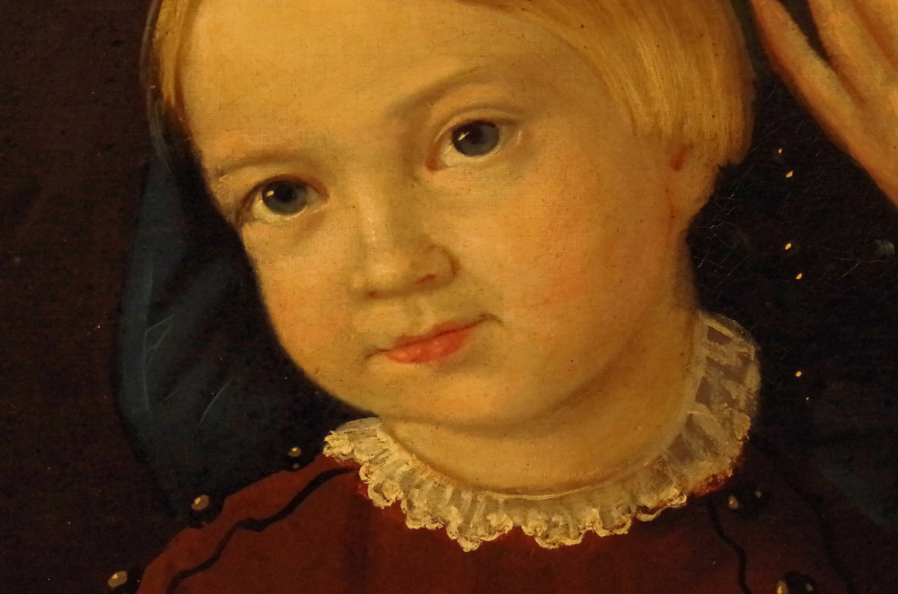 19c Primitive Folk Art Oil Painting Portrait Group of Children