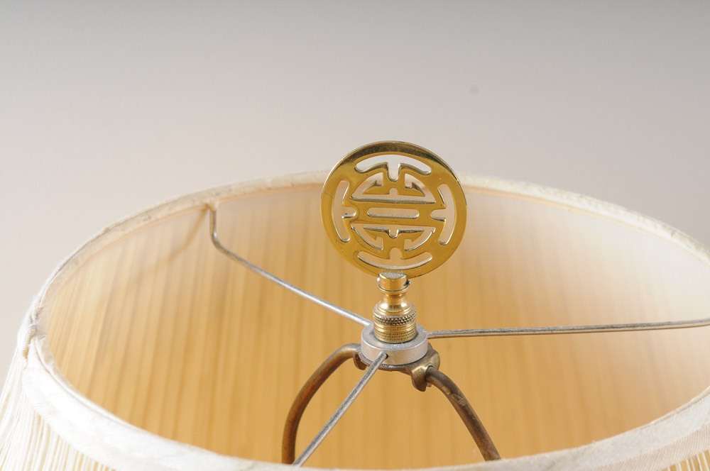 Pair of Brass Lamps and Faux Plant