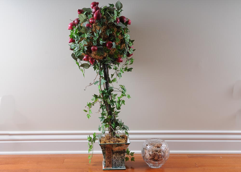 Faux Topiary and Glass Potpourri Bowl