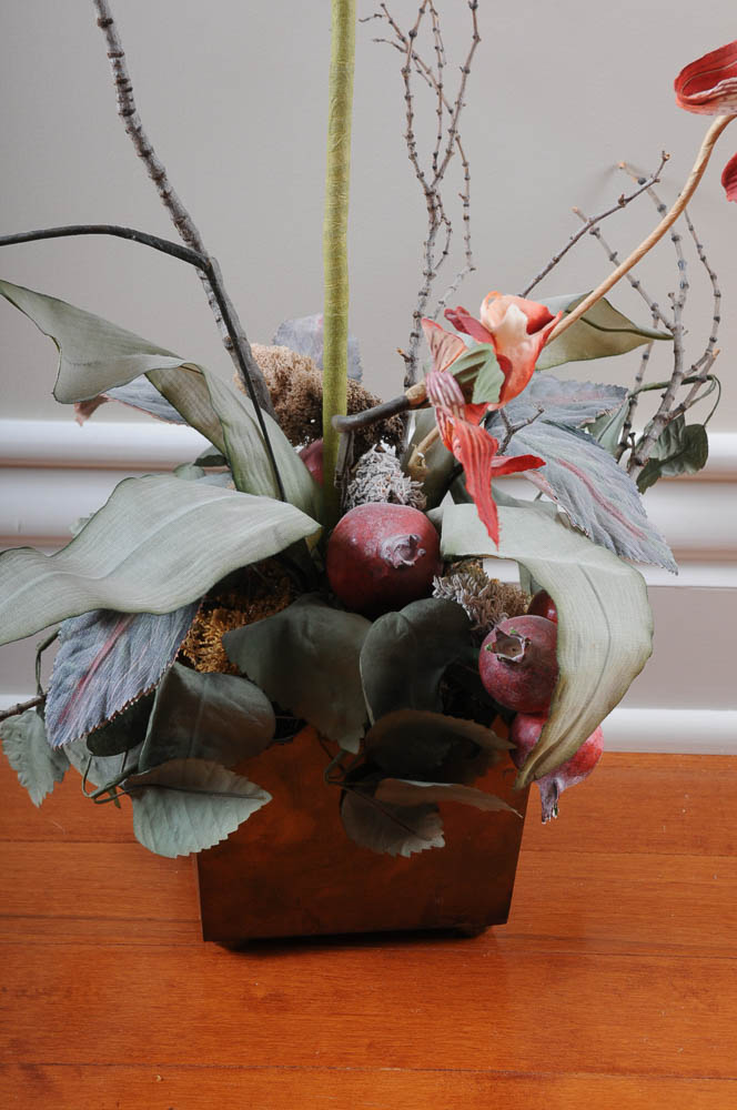 Pair of Brass Lamps and Faux Plant