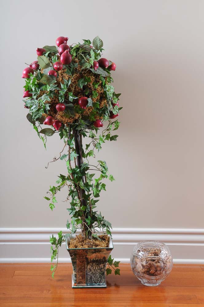 Faux Topiary and Glass Potpourri Bowl