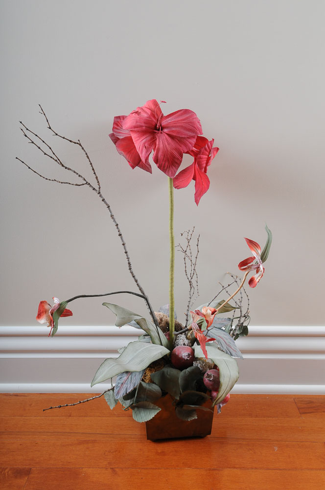 Pair of Brass Lamps and Faux Plant