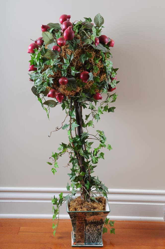 Faux Topiary and Glass Potpourri Bowl