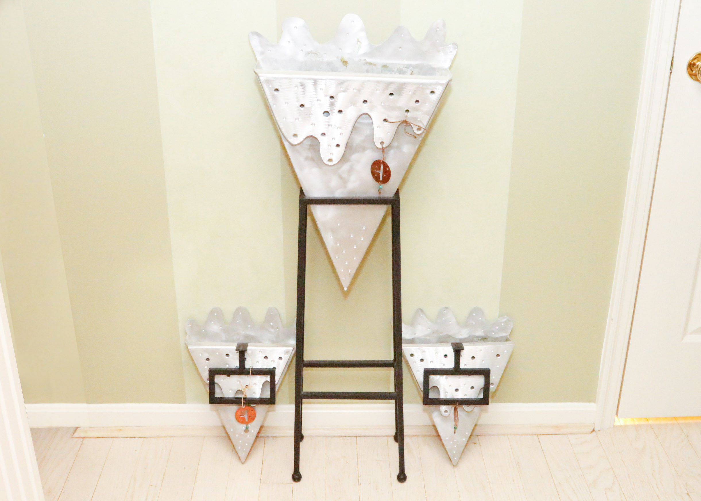 Abstract Metal Vase and Sconce Set by Edward Casagrande