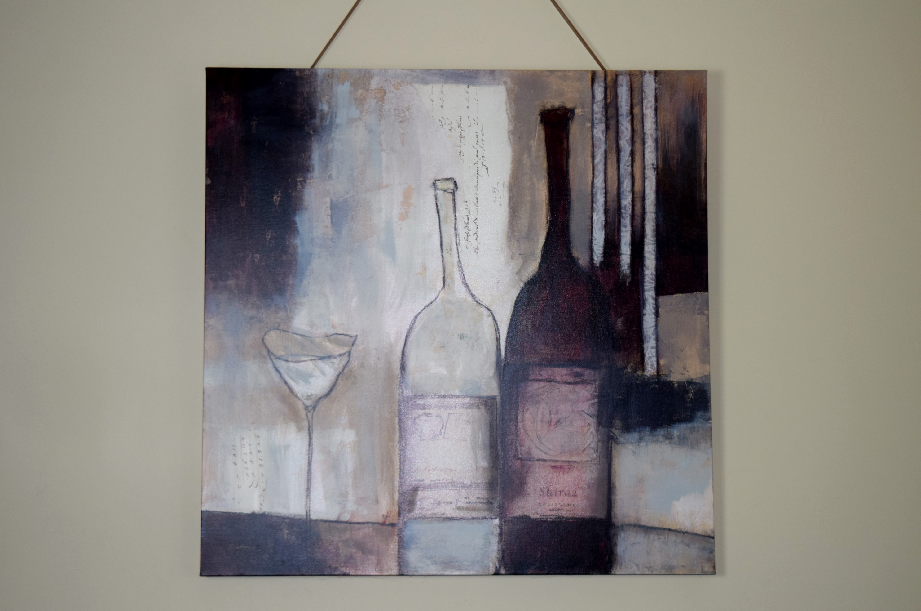 Giclee Print of Abstract Wine Bottles on Canvas