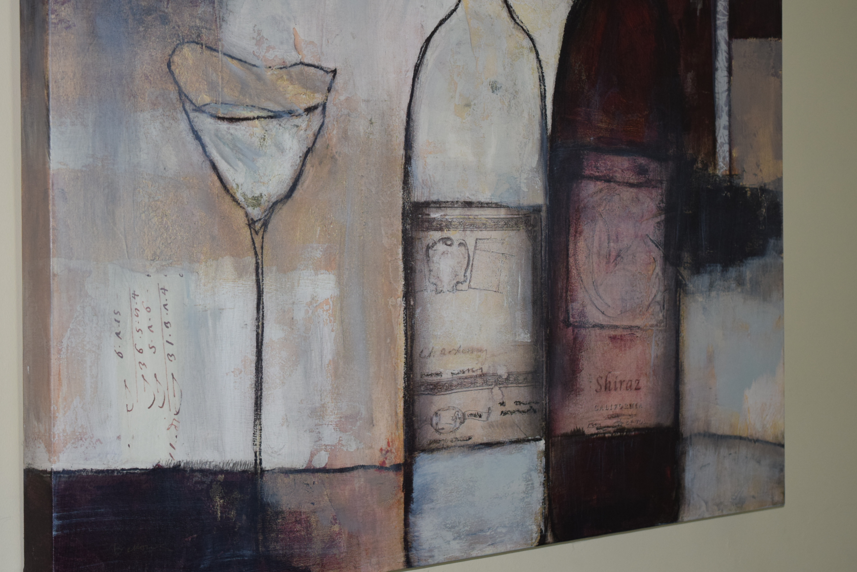 Giclee Print of Abstract Wine Bottles on Canvas