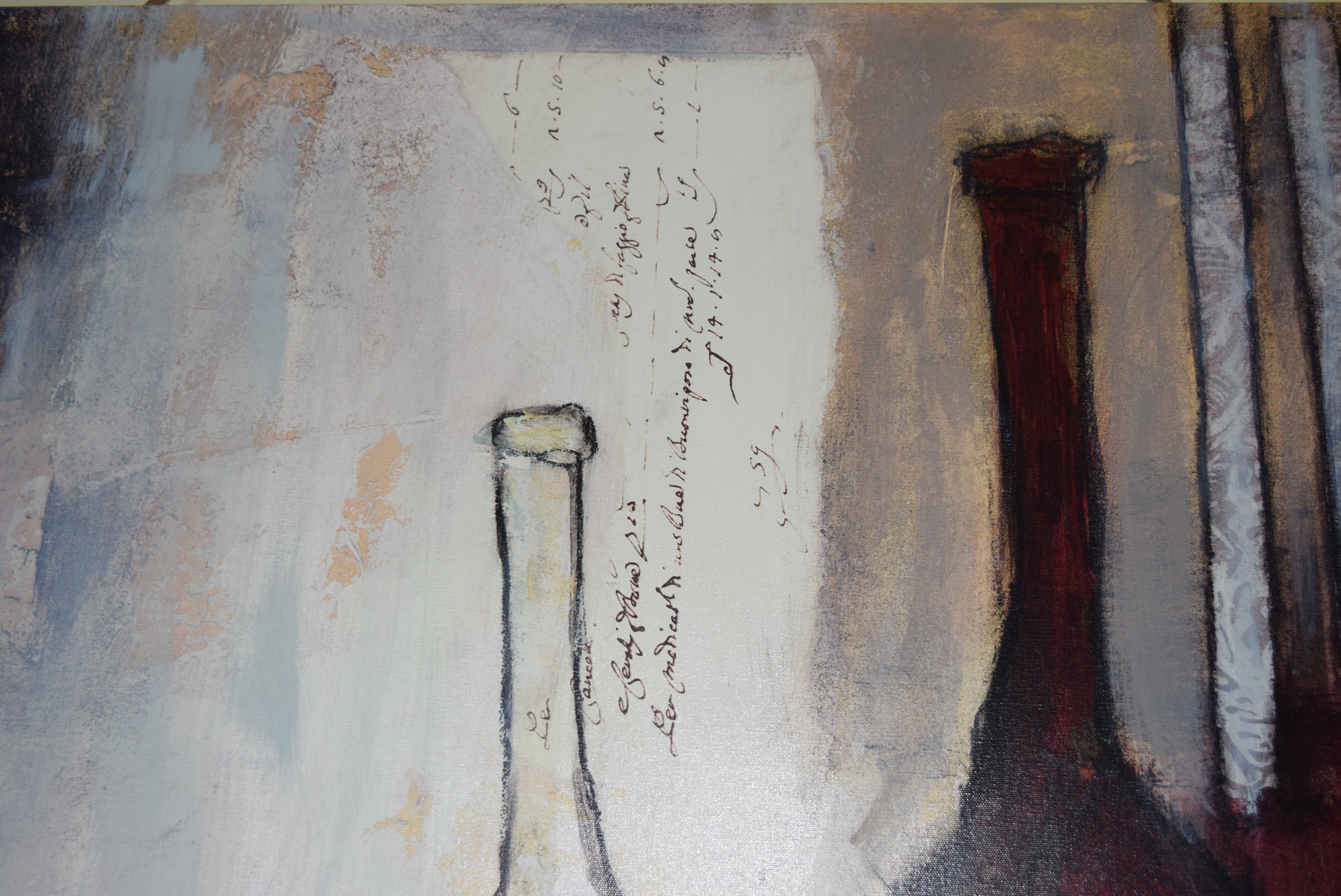 Giclee Print of Abstract Wine Bottles on Canvas
