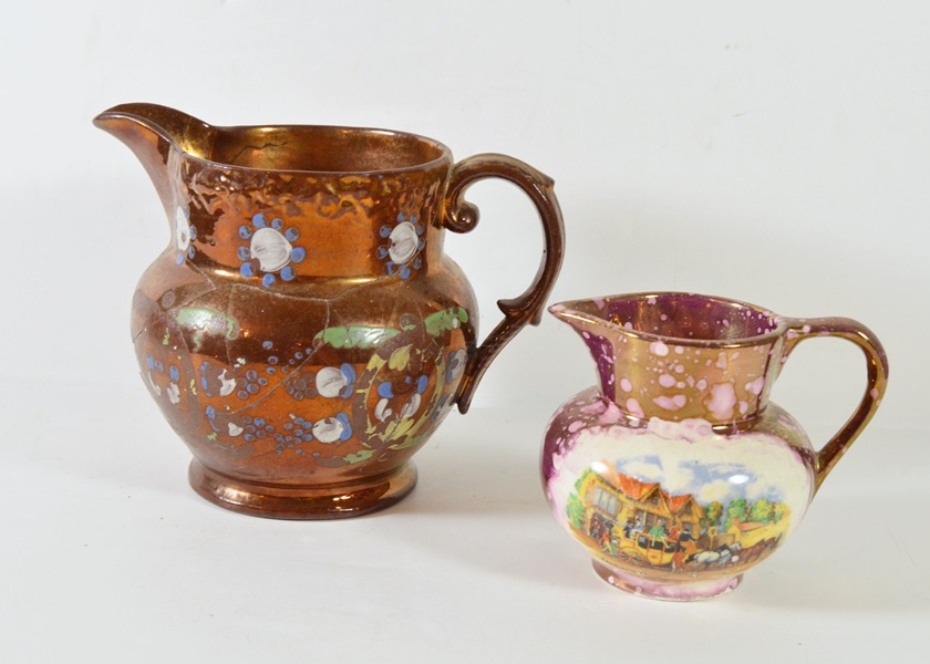 Two Copper Luster Pitchers