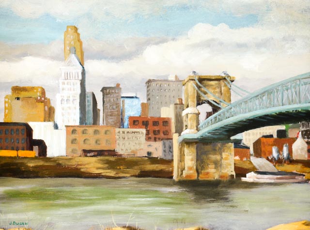 John Dugan Original Oil Painting of Cincinnati Skyline
