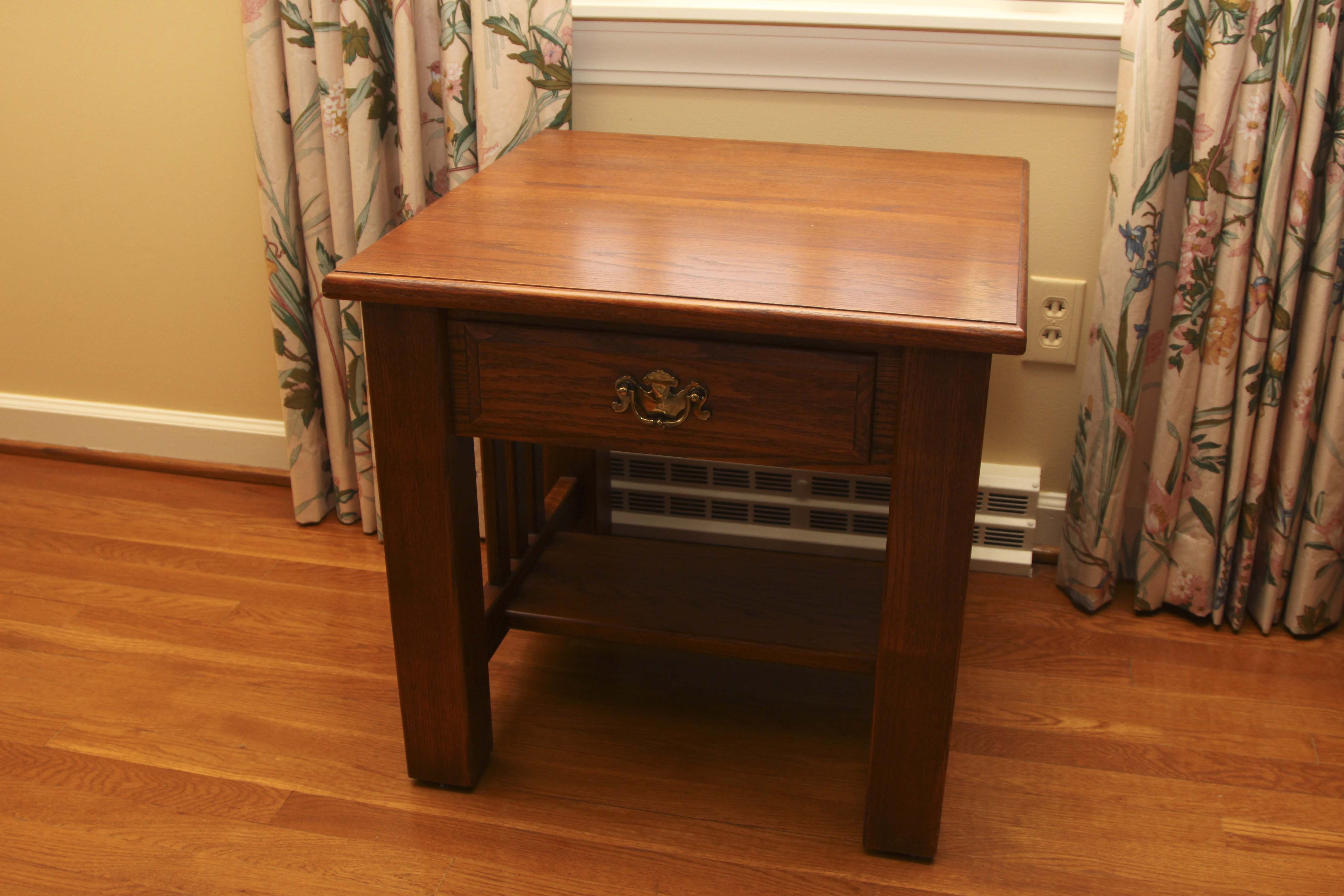 Custom-Made Solid Oak Mission-Style End Table