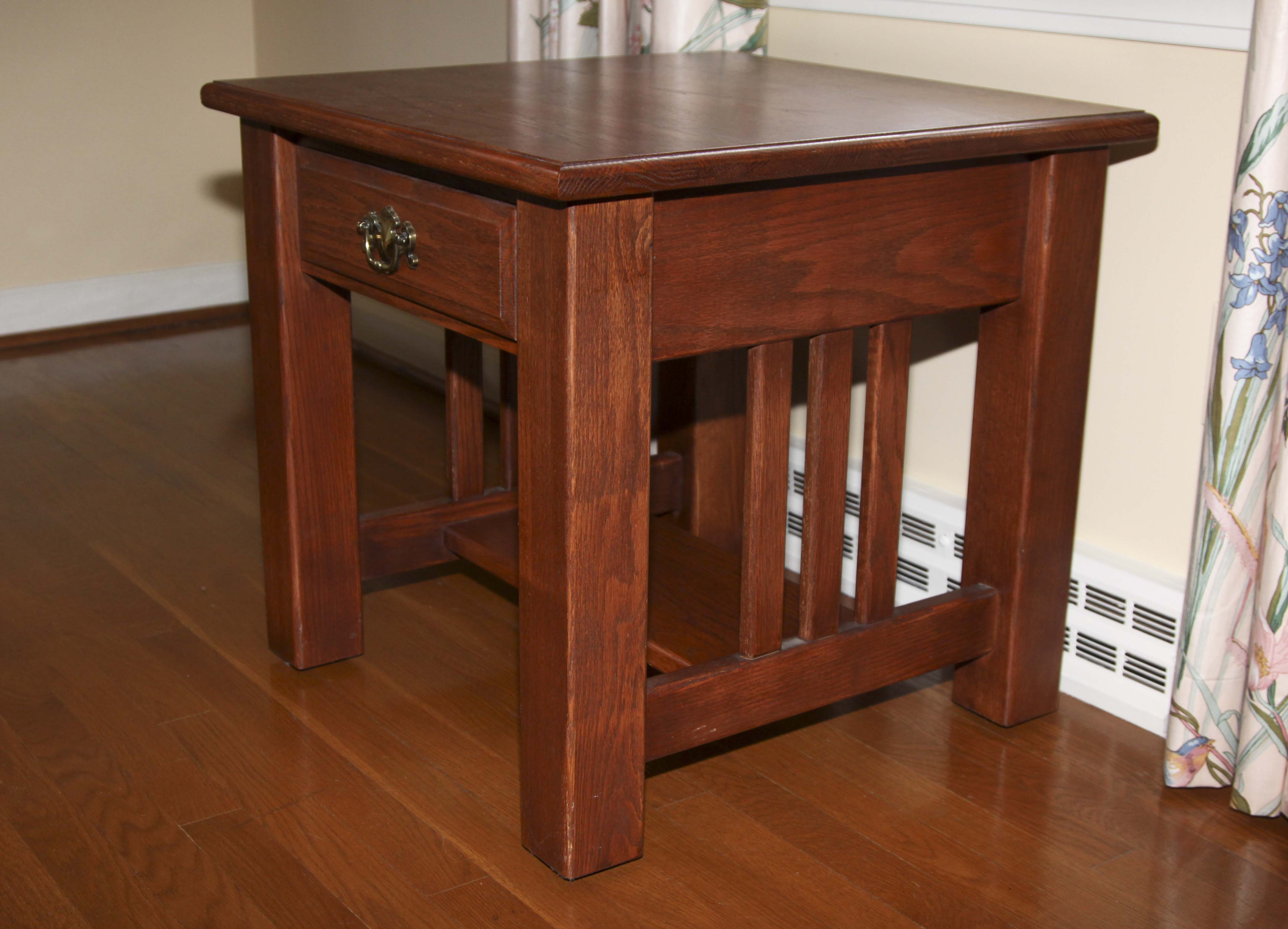 Custom-Made Solid Oak Mission-Style End Table