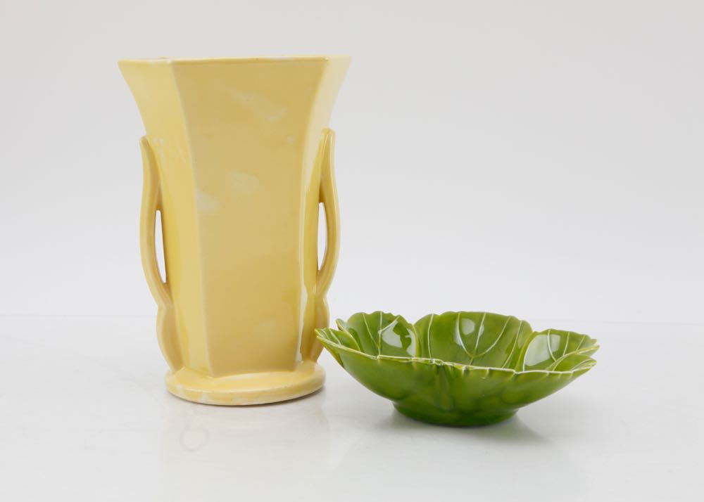 Vintage McCoy Vase and Leaf Dish