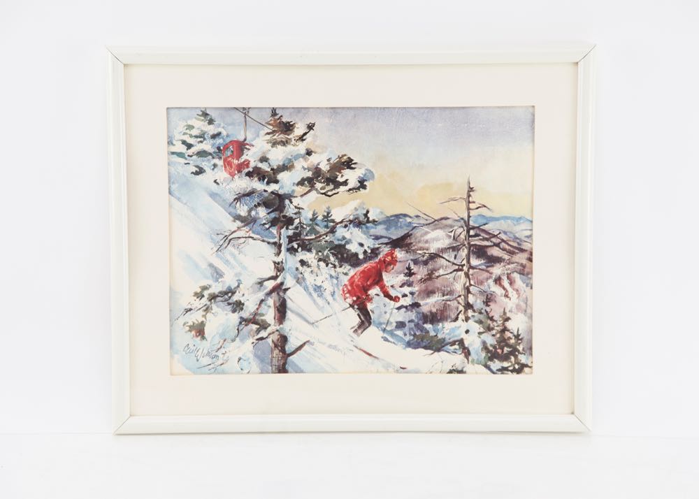 Vintage Cecile Johnson Ski Lithograph