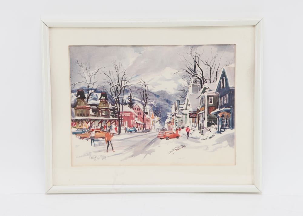 Vintage Cecile Johnson Ski Lithograph