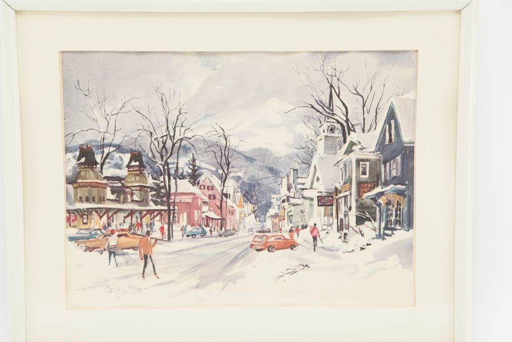 Vintage Cecile Johnson Ski Lithograph