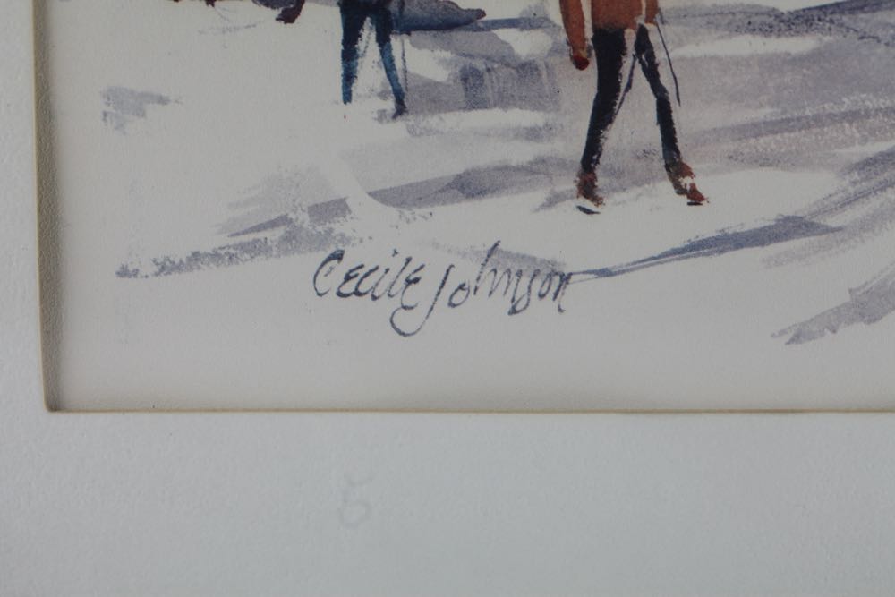 Vintage Cecile Johnson Ski Lithograph