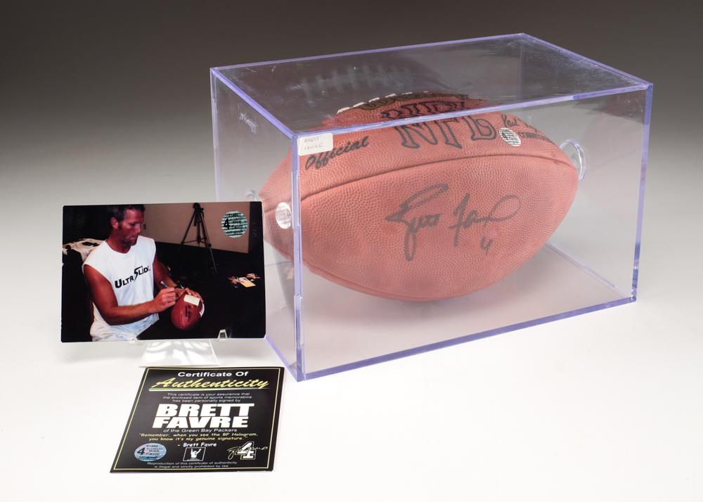 Brett Favre Signed Football with Case  COA