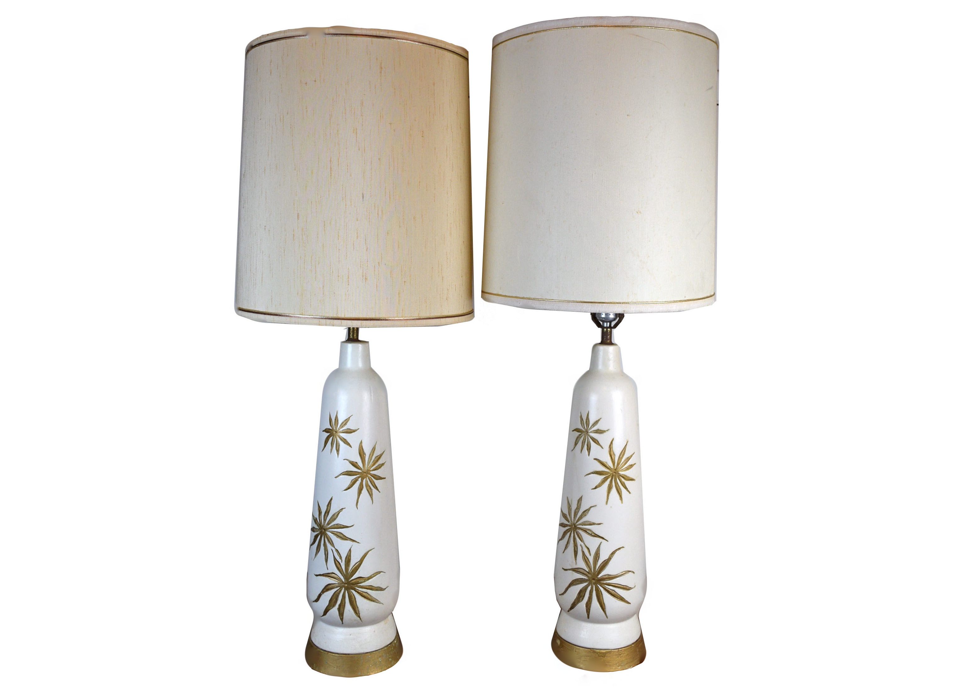 Pair of Mid Century White and Gold Table Lamps